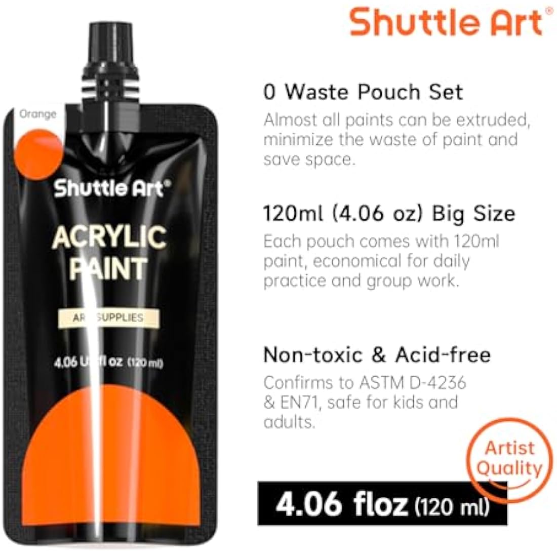 Shuttle Art Acrylic Paint Set, 18 Colours, 120ml/4.06oz, Artist Grade, Rich Pigments, Non-Toxic for Artists, Beginners and Kids on Canvas, Wood, Ceramic