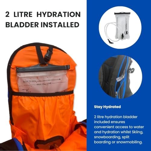 TerraWest Core Avalanche Kit,Ski Backpack Including Recco & Removable Back Protector, Hydration Bladder, Core Plus Shovel, Core 240 cm Quick Lock Probe, Backcountry Skiing, Snowboarding (Blue)
