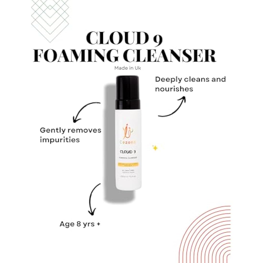 Cezons Cloud 9 Foaming Cleanser - A Gentle Kids Face Wash - Hydrating Face Wash for Kids, Preteens & Teenagers - Natural and Alcohol Free Fragrance Free Skincare - 200ML