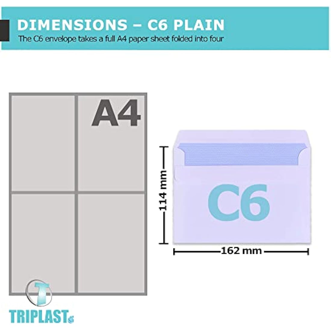 Triplast 500 x C6 White Self Seal Security Envelopes (Size: 114x162mm) | Fully Opaque, Self Sealing & Printer Safe Mailing Paper Envelopes | Ideal for Everyday Home, Office & Commercial Use