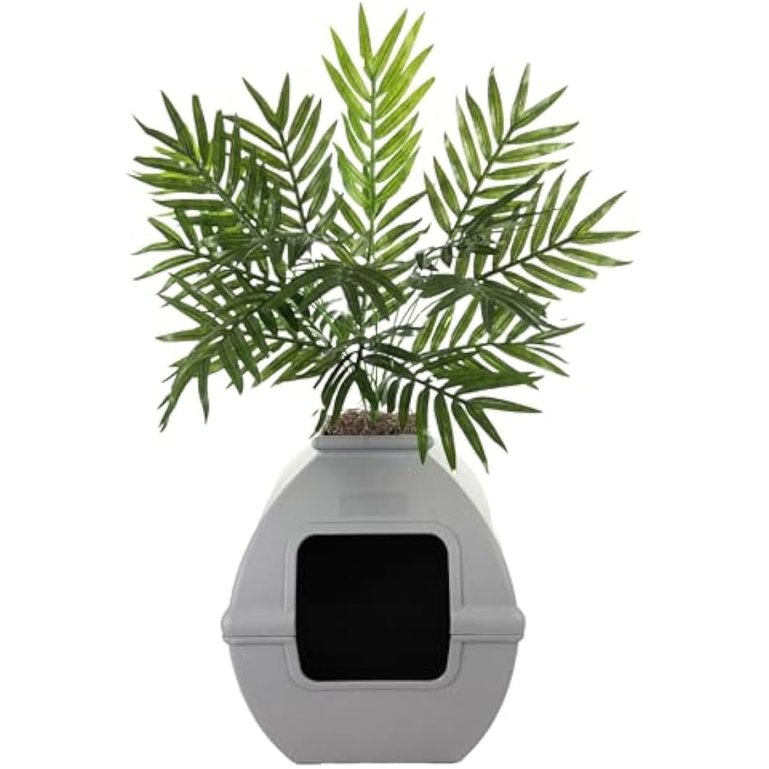 Good Pet Stuff, The Courtyard Hidden Litter Box, Artificial Plants & Enclosed Square Cat Planter Litter Box, Vented & Odor Filter, Easy to Clean, Stone Gray