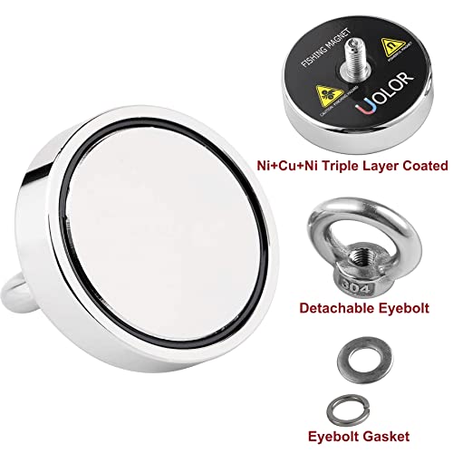Uolor Magnet Fishing Kit – N35 Neodymium Eyebolt Fishing Magnet 160KG (353LB) Pull Force with 20M Rope, Gloves & Threadlocker for River Treasure Hunting & Salvage