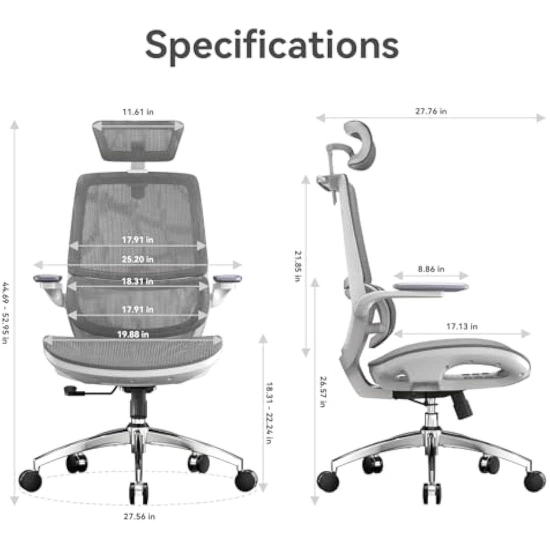 SIHOO M59AS Ergonomic Office Chair, Desk Chair with 3D Coordinated Flip-up Armrests, Computer Chair with Dual Back Design and Adaptive Dynamic Lumbar Support(Grey)