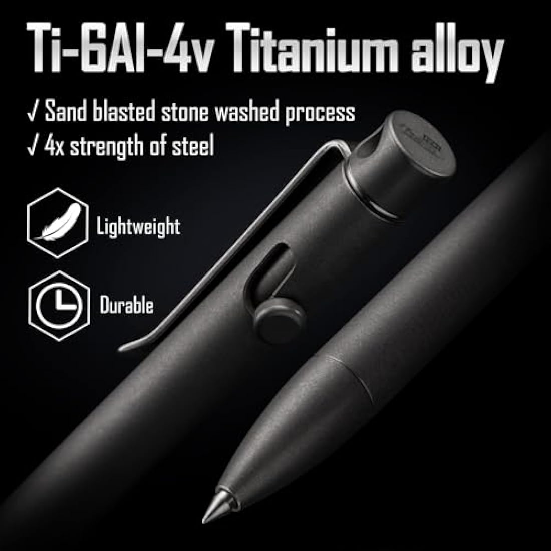 KeyUnity KP01 Ballpoint Pen with Clip, EDC Pocket Pen Titanium Alloy Retractable Metal Ballpoint Pen for Everyday Use,Black