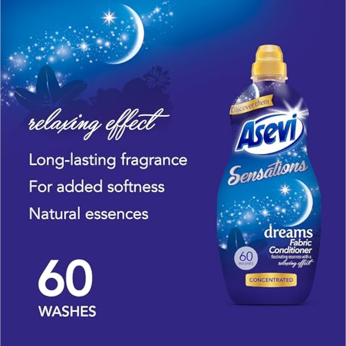 Asevi Sensations Fabric Conditioner, Laundry Conditioner, Liquid Fabric Conditioner, 1320ml, 60 Washes, Dreams