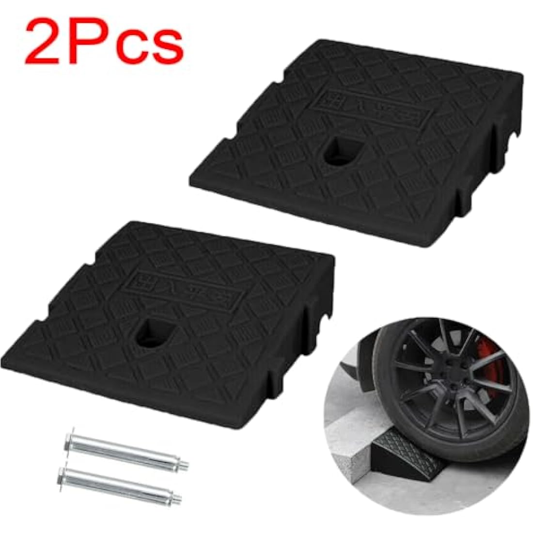 Street Solutions Kerb Ramps, 2 Pack Lightweight Portable Mobility Threshold Ramps for Wheelchairs, Cars Vehicles, Caravan, Scooter Wheels, Skateboard, Motorcycle, Disabled Chair & Dog (25 * 27 * 7cm)