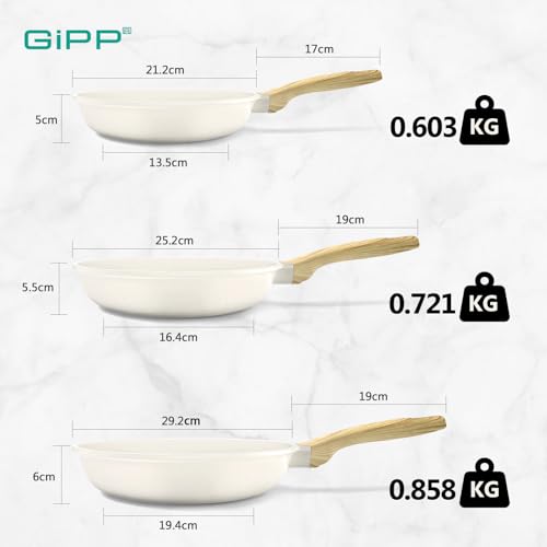 GiPP Non Stick Frying Pan Set - 20/24/28cm Granite Nonstick Pan Skillet, Non Toxic Pans for Cooking, Omelette Pan with Stay Cool Handle, Easy to