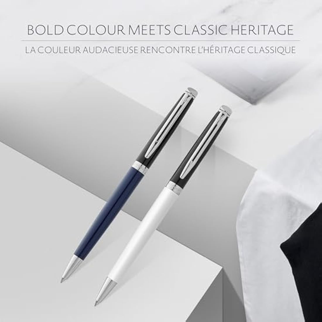 WATERMAN Hémisphère Ballpoint Pen | Black & Blue Lacquer with Palladium Coated Trim | Medium Point | Blue Ink | Gift Box