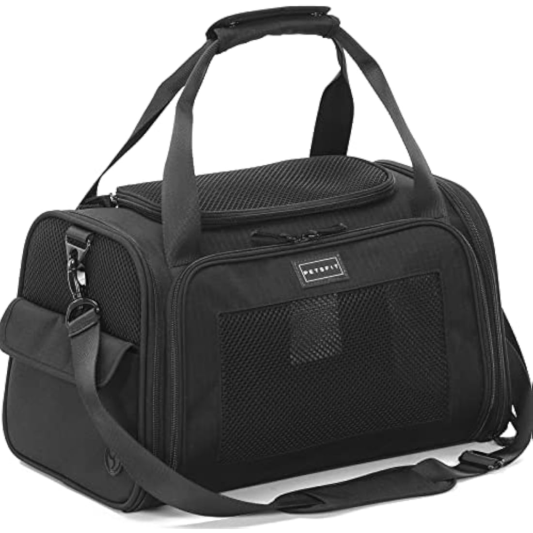 Petsfit Pet Carrier Airline Approve Cat Carrier Soft Sided,Expandable mat and Ventilation Mesh Lightweight Pet Carrier Bag for Cat and Small Dogs, Black