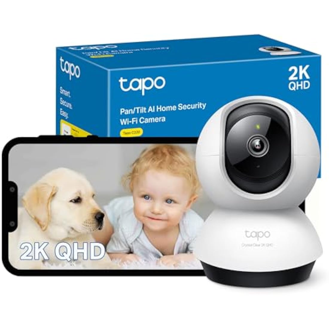 Tapo C220 2K Pan/Tilt Indoor Camera, WiFi Security Camera, AI Detections, Customizable Privacy Mode, 2-Way Audio, Night Vision, Cloud and Local Storage, Works With Alexa and Google, No Monthly Fee