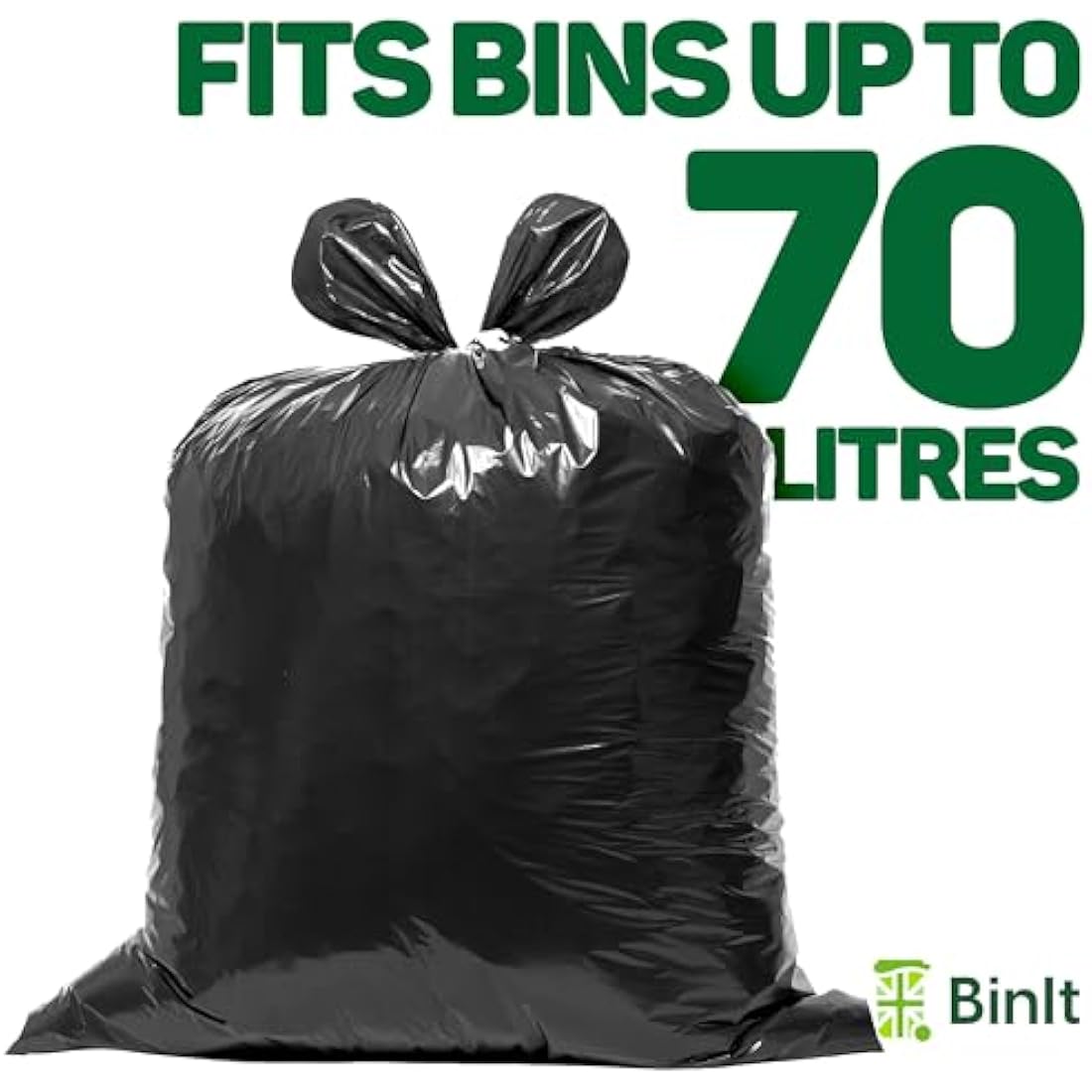 BinIt 90 Jumbo Pack Everyday 70L Eco-Friendly, Strong & Secure, Refuse Sacks, Bin Bags, Bin Liners, Recycled, Tear Resistant, 30 μm, Perfect for Everyday Household & Commercial Use