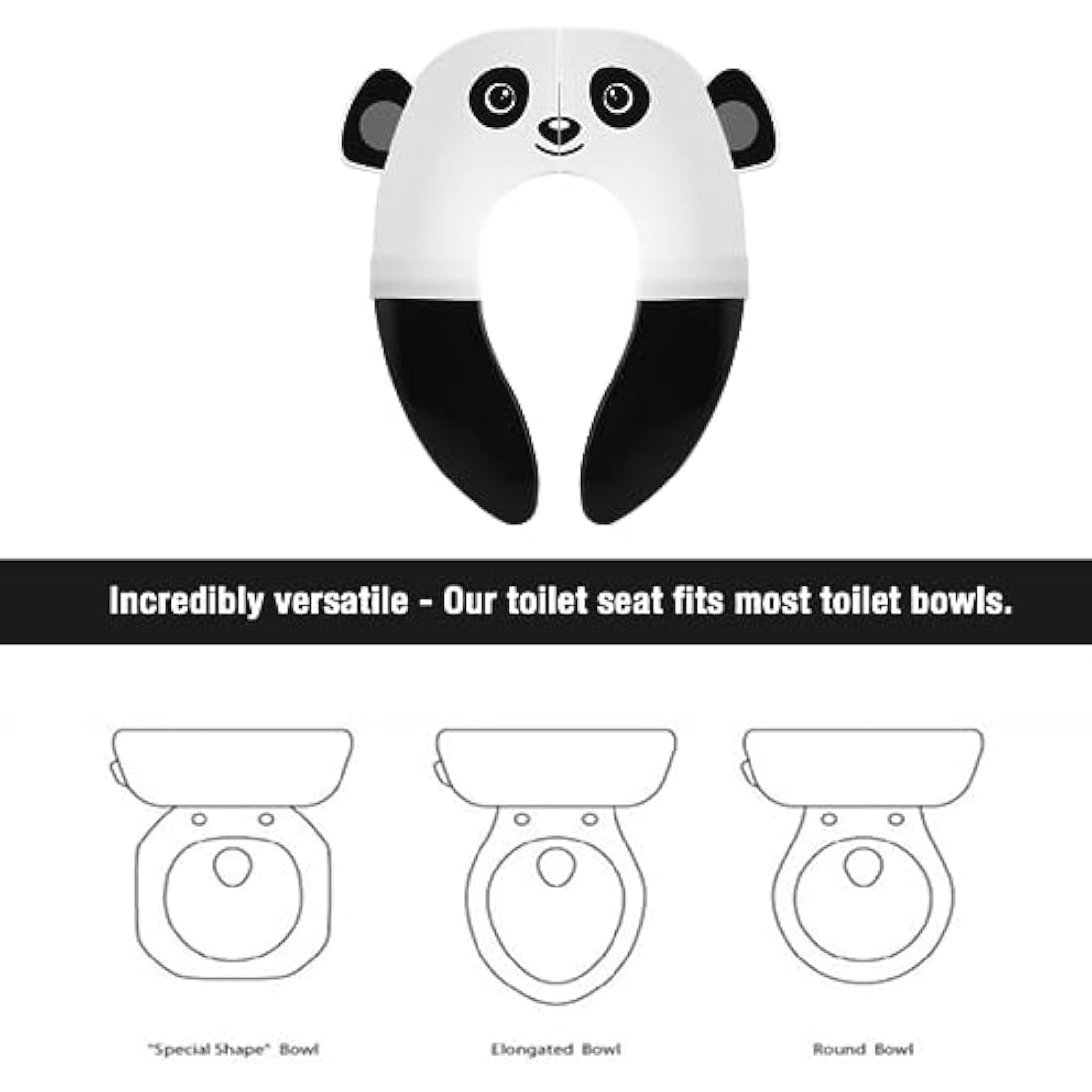 PandaEar Toilet Seat Cover | Folding Travel Toilet Seat for Children and Potty Training | Portable Silicone Toilet Seat for Toddlers, Boys & Girls with Non-Slip Silicone Pads -Panda