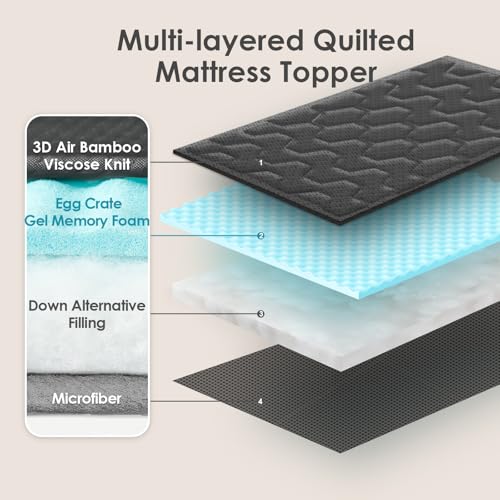 EHEYCIGA Memory Foam Mattress Topper Kingsize Bed, Gel Mattress Pad with Extra Deep Pocket, Breathable Mattress Cover, 180x200x3cm, Dark Grey