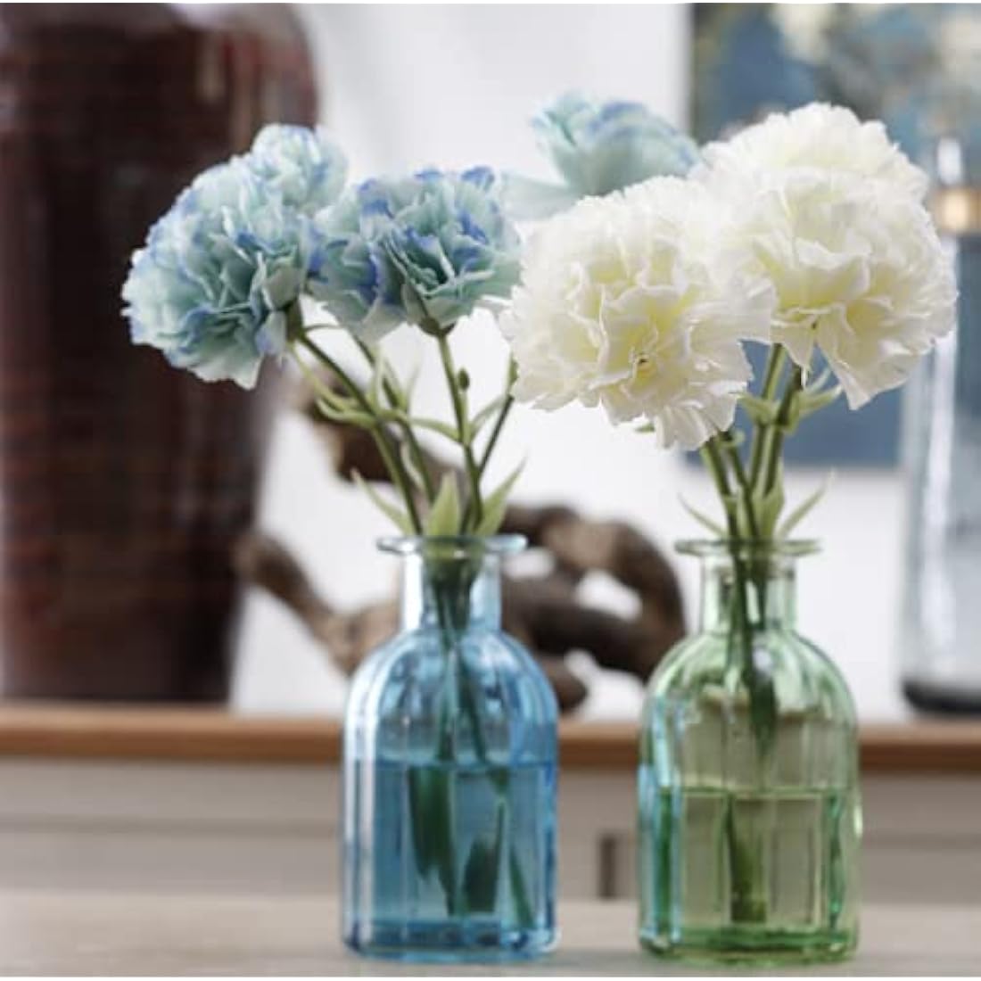 Rikyo 11 inch Bouquets 10 Stem Carnations,Outdoor UV Resistant No Fade Artificial Flower,Mini Carnation Silk Petals Fake Flowers Forever Plants for Home Party and Wedding Decor (White)