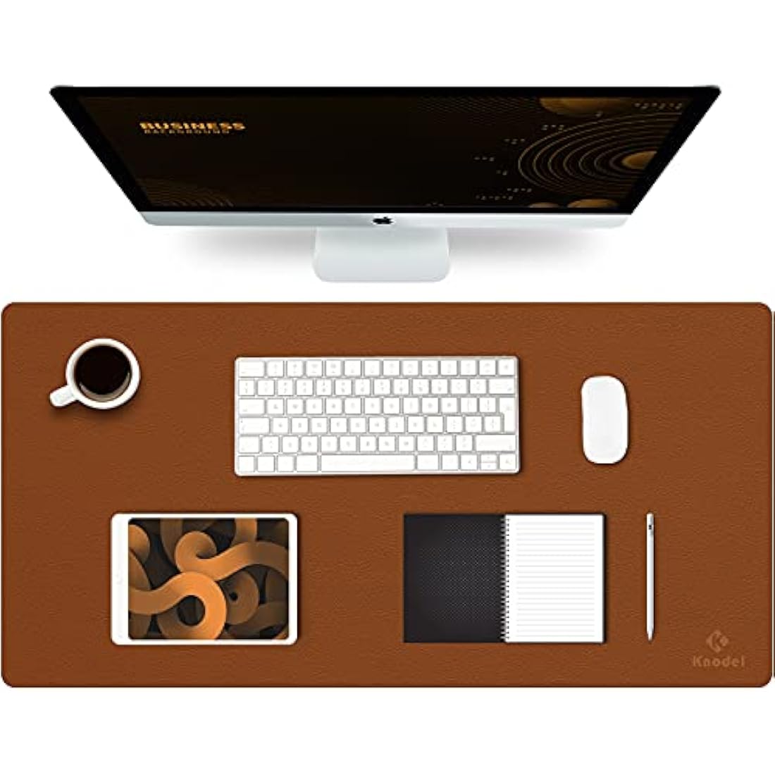 K KNODEL Large Office Leather Desk Mat, Mouse and Keyboard Pad, Computer and Laptop Mat, Desktop Protector and Cover, Writing Pad and Blotter (80x40cm, Brown)