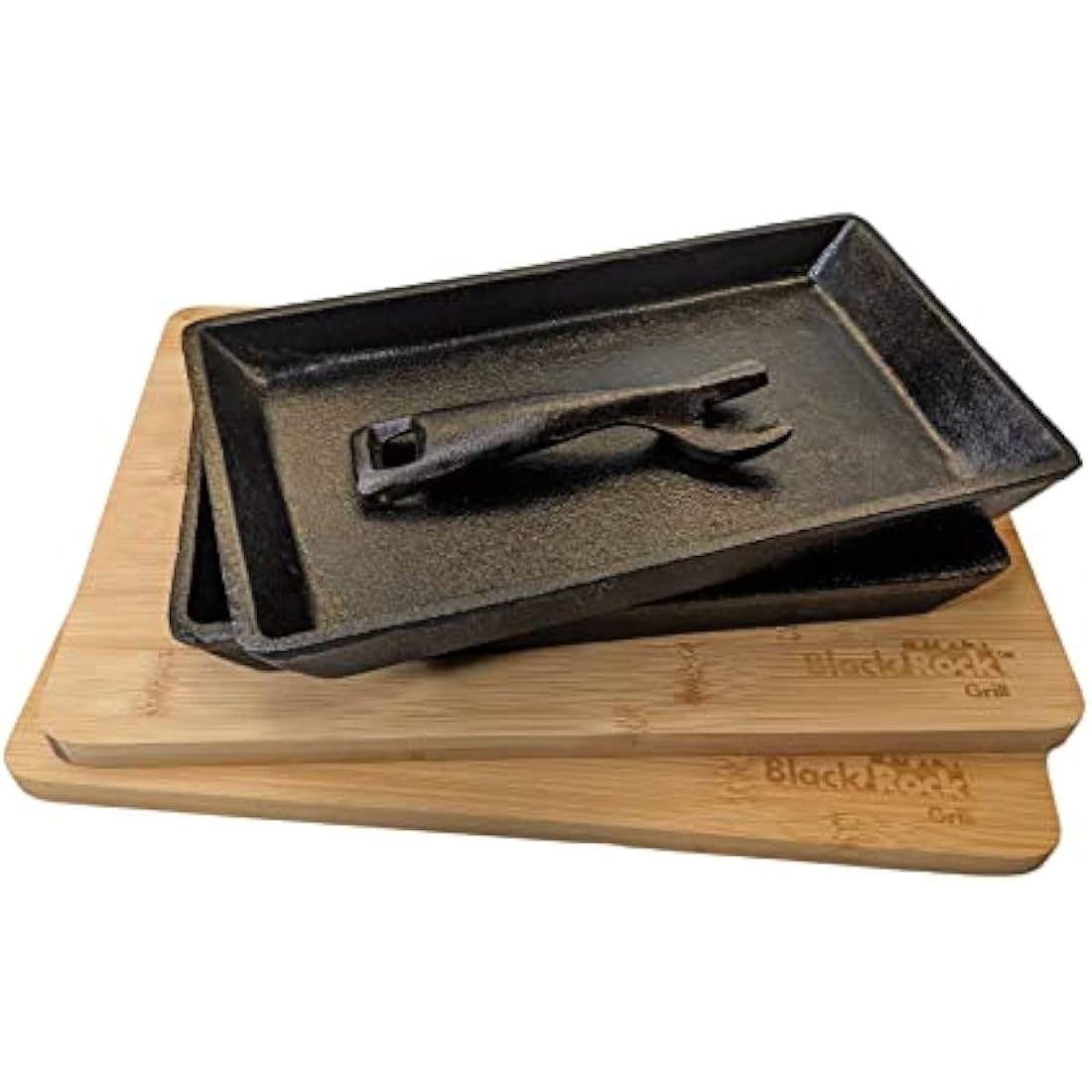 Black Rock Grill Cast Iron Skillet, Sizzler Plate, Fajita Skillet + Wooden Board 2 Set