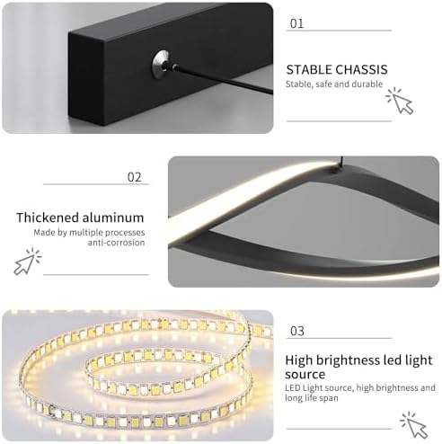 Mikeru 100CM Wave Pendant Light, 10%-100% Dimmable, Remote Control for 3 Colors Light 3000K/4500K/6000K, Black Kitchen Island Lights for Dining Room, Living Room