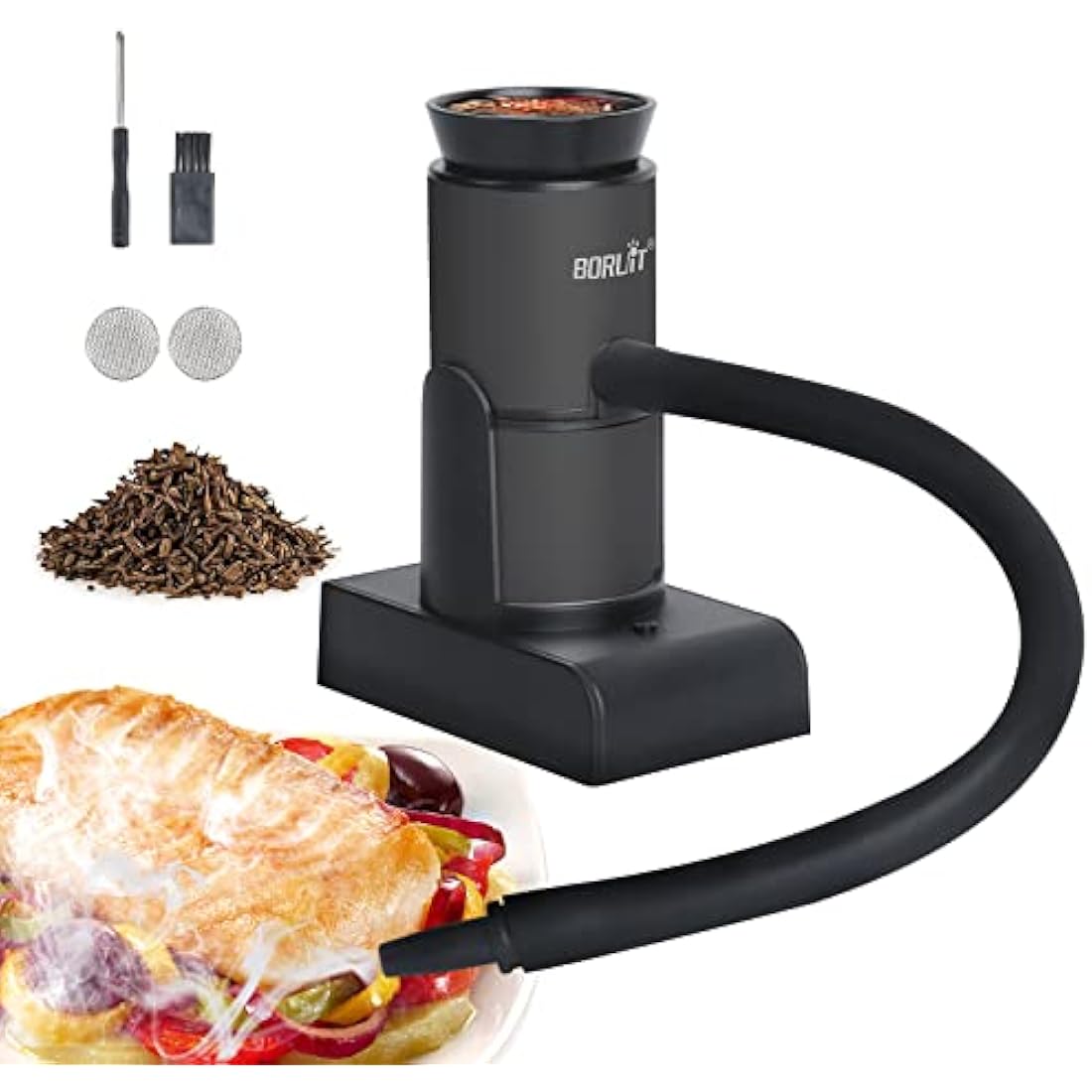 BORUiT Smoking Gun Food Smoker Portable Wood Smoke Infuser with Wood Chips, Food Kitchen Smoker for Sous Vide Meat Salmon Cocktails Cheese BBQ Grill, Great for Foodie Gifts