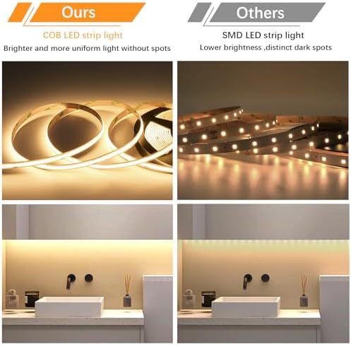 SIRYYUI COB LED Strip 10M,Warm White 3000K LED Strip Light DC24V,384LEDs/M,CRI 90+ Super Bright Uniform Dotless LED Tape Lights for Cabinet Room Home DIY Lighting Project (No Power Supply)