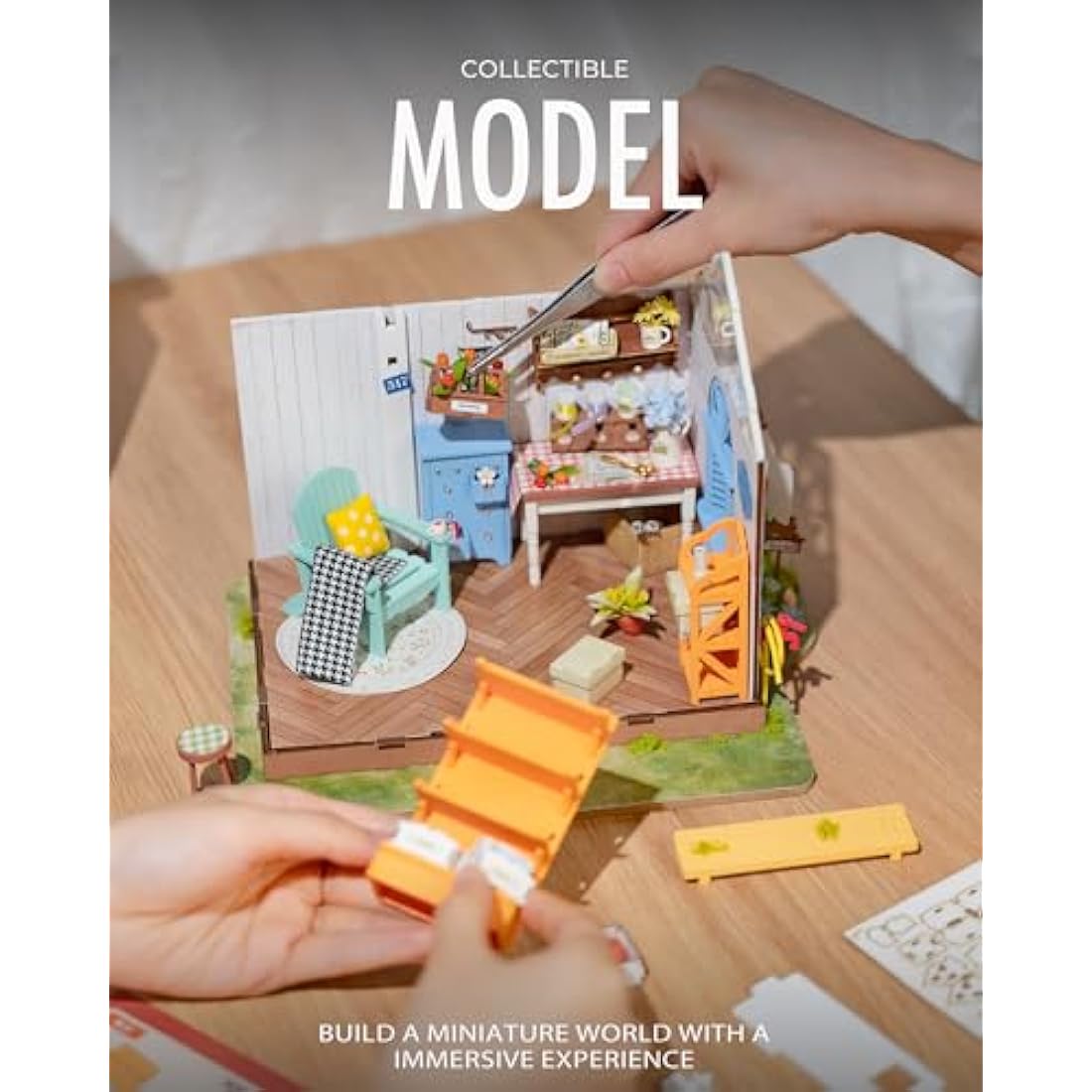 ROBOTIME DIY Miniature House Kit Garden House | Wooden Dollhouse Model Building Kit with LED for Adults and Children | Holiday Birthday Gift
