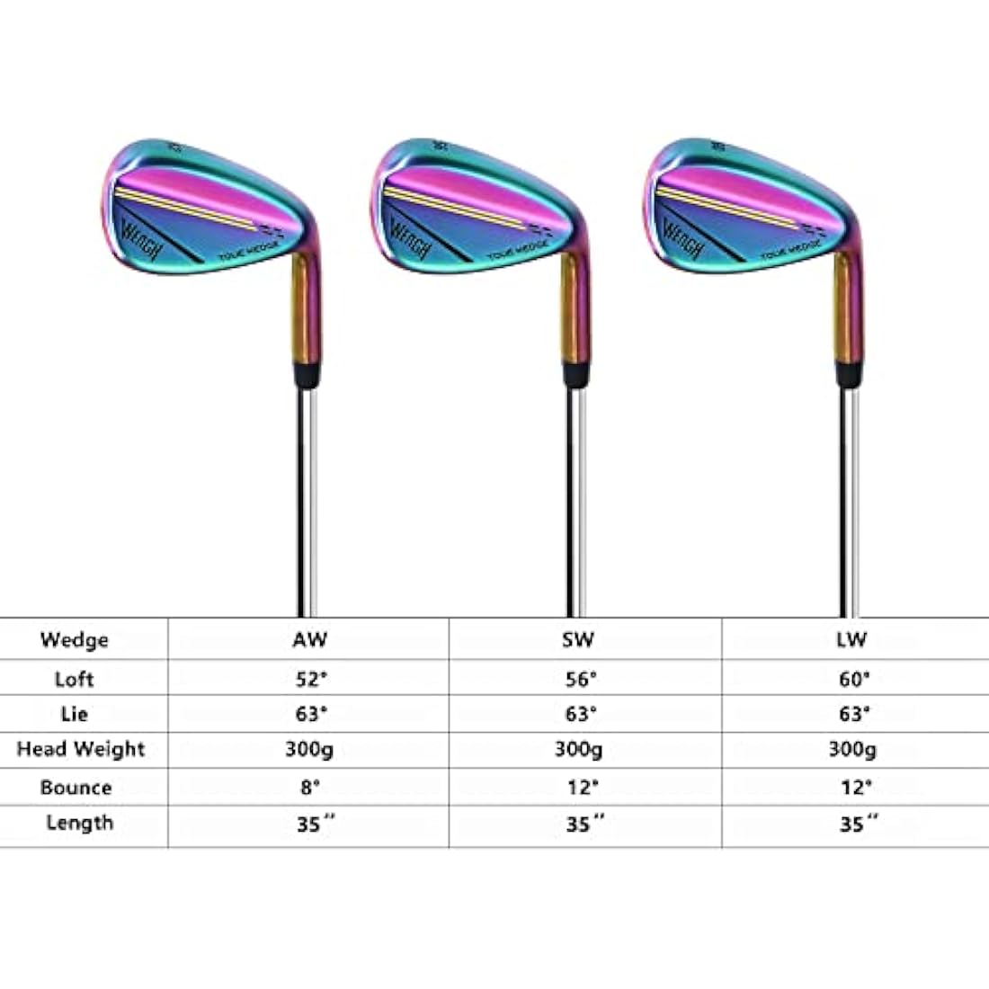 WENGH Golf Wedge Set for Men Right Handed –Including 52 56 60 Degree Golf Wedges-35 inches-Available in Black and Rainbow