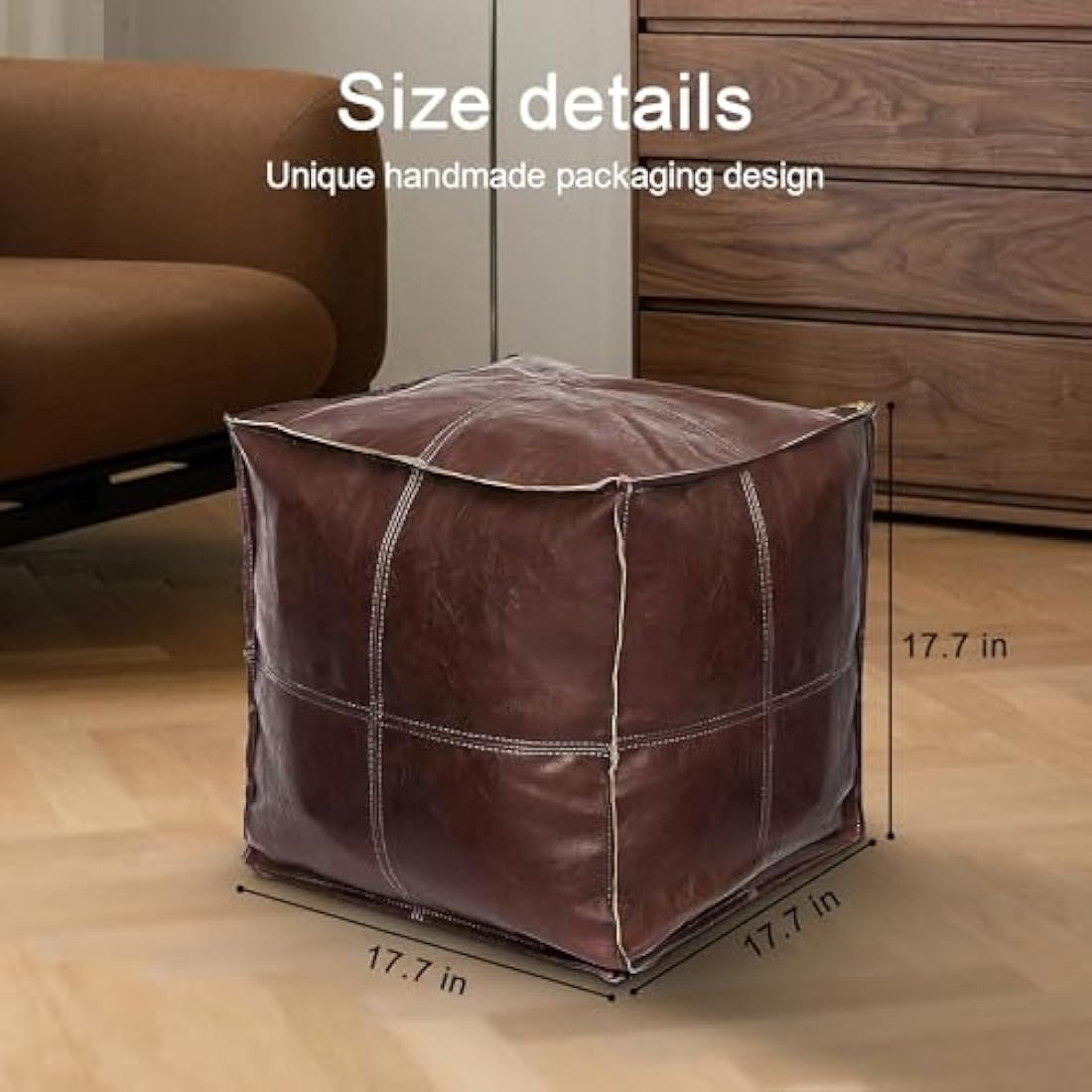 Louis Donne Unstuffed Square Faux Leather PU Pouf, Supersoft Handmade Ottoman Faux Moroccan Decor, Storage Solution, Foot Rest, Footstool, Pouffe Seat for Balcony Office Indoor, Brown-45"x45"x45"…
