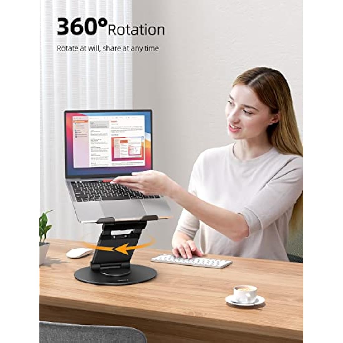 Nulaxy Swivel Laptop Stand for Desk with 360 Rotating Base, Adjustable Height up to 20", Ergonomic Laptop Riser Holder Computer Stand Compatible with MacBook All Laptops Computer 10-17", Black