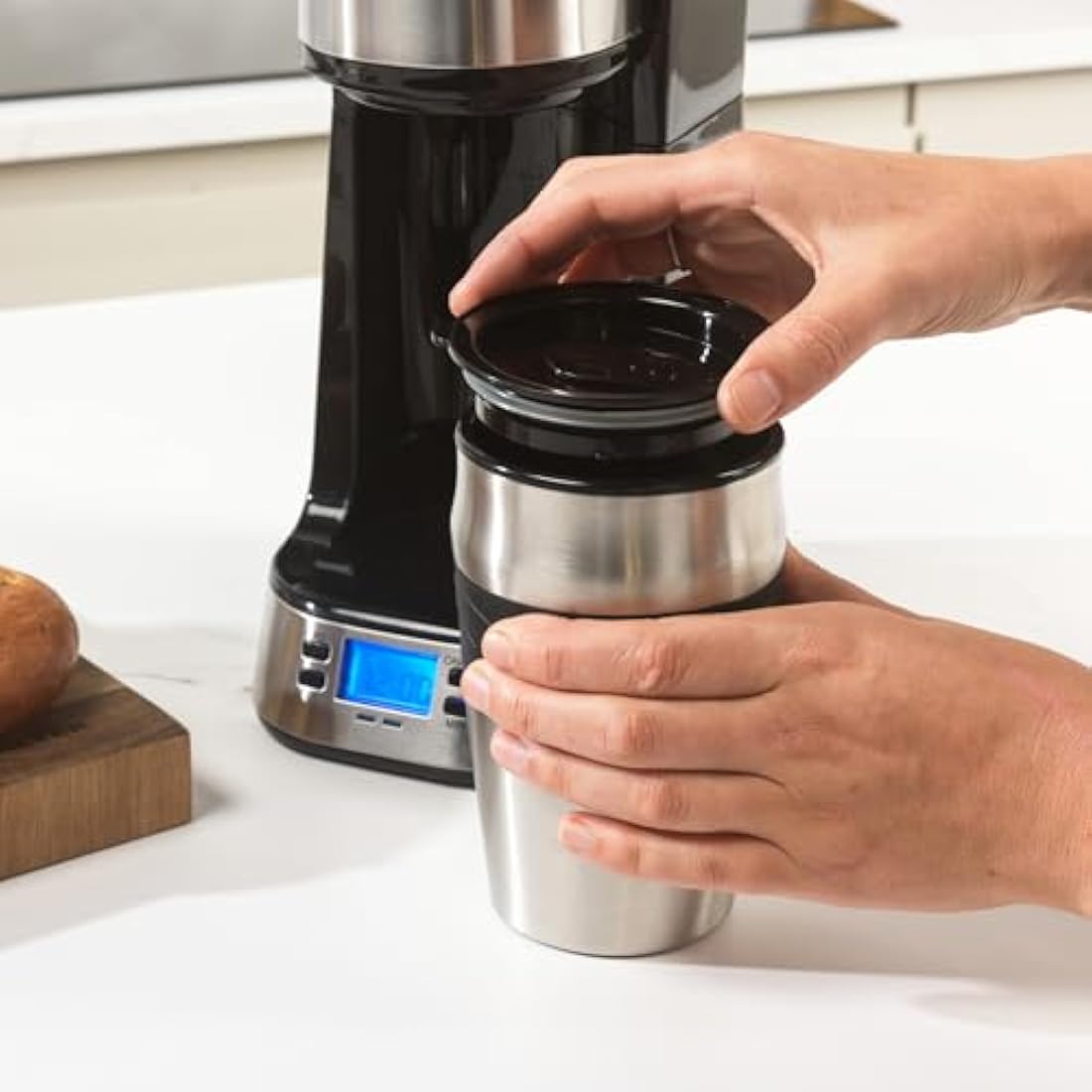 Salter EK2732 Personal Coffee Machine - One Cup Filter Coffee Maker, Includes 420ml Stainless Steel Travel Mug, Removable & Washable Filter, Quick Brew In 3-4 Mins, Compatible With Ground Coffee, 750W