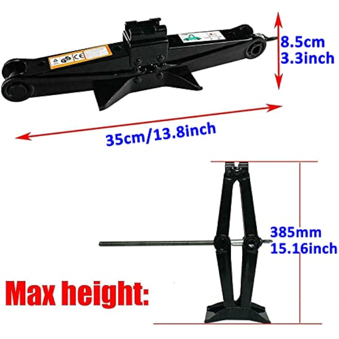 Scissor Jack 2T with Crank Handle, Caravan Jack Automobile Car Scissor Lift Jack, 2 Ton Steel Car Jack Emergency Car Tyre Repair Changing Tool for Van Ford/Mercedes-Benz/Peugeot/Renault/Citroen