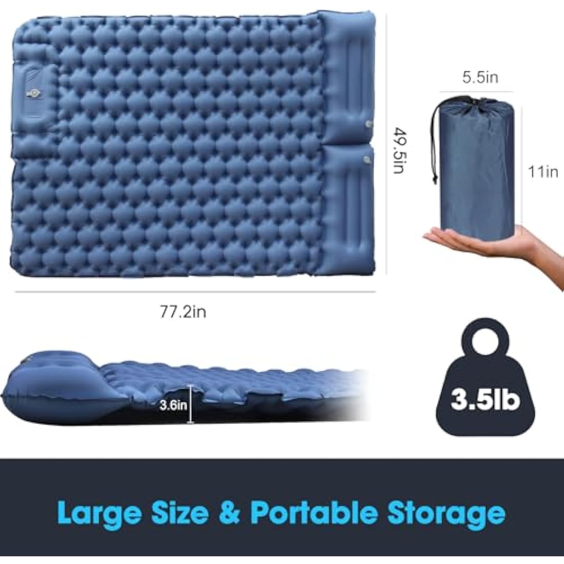 Camping Mat, 12cm Thickened Outdoor Mattress, Camping Mattress with Integrated Air Pump, Ultra Light and Waterproof Outdoor Sleeping Mat for Camping, Hiking, Backpacking, Cycling Trips (blue gray)