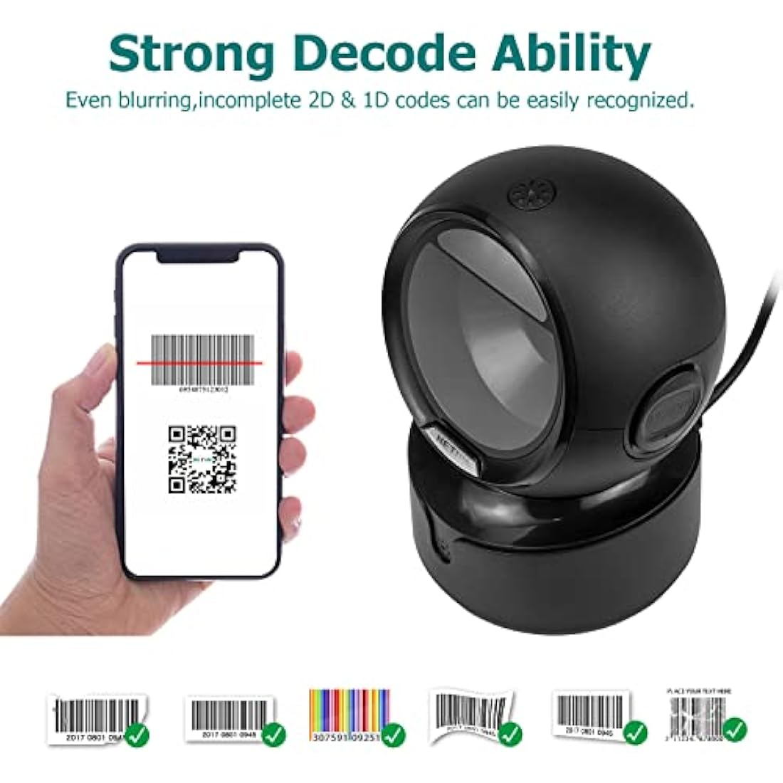 NetumScan Automatic Omnidirectional Desktop Barcode Scanner, Hands-Free USB Wired QR Barcode Reader, 1D 2D Bar Code Image Sensing for Supermarket, Retail Store, Warehouse, Bookstore Pos System NSA5