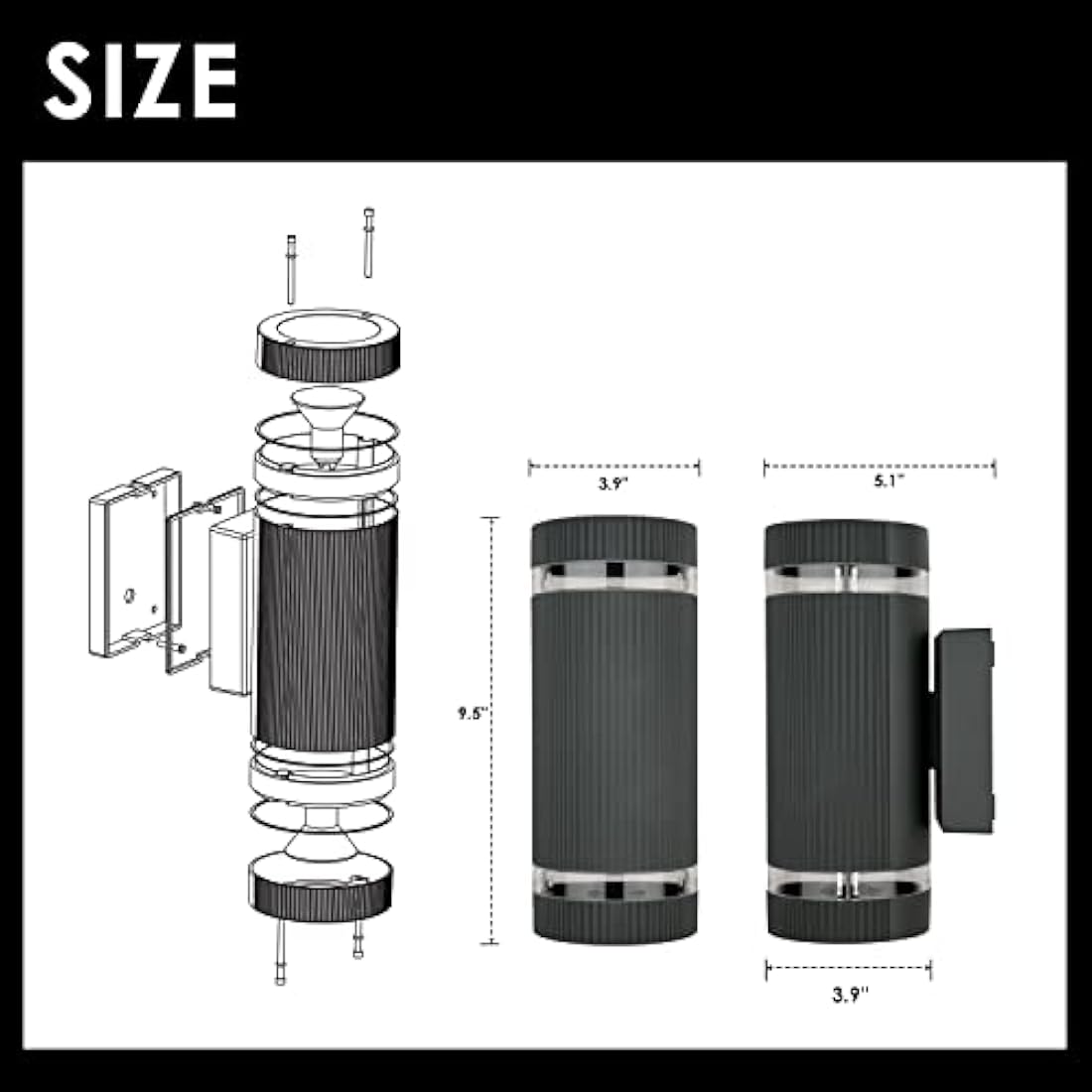 CELAVY Outdoor Wall Lights Up Down, Outside Wall Lights Mains Powered, IP65 Waterproof Porch Light Front Door Lamp Modern GU10 Aluminium, External Round LED Wall Lighting Sconce for House, Black