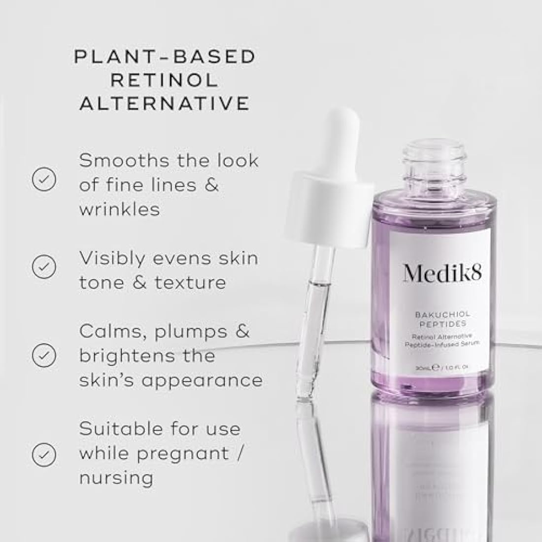 Medik8 Bakuchiol Peptides - Retinol Alternative Peptide-Infused Serum - 1.25% Bakuchiol - Plant-Based Retinol Alternative - 30ml