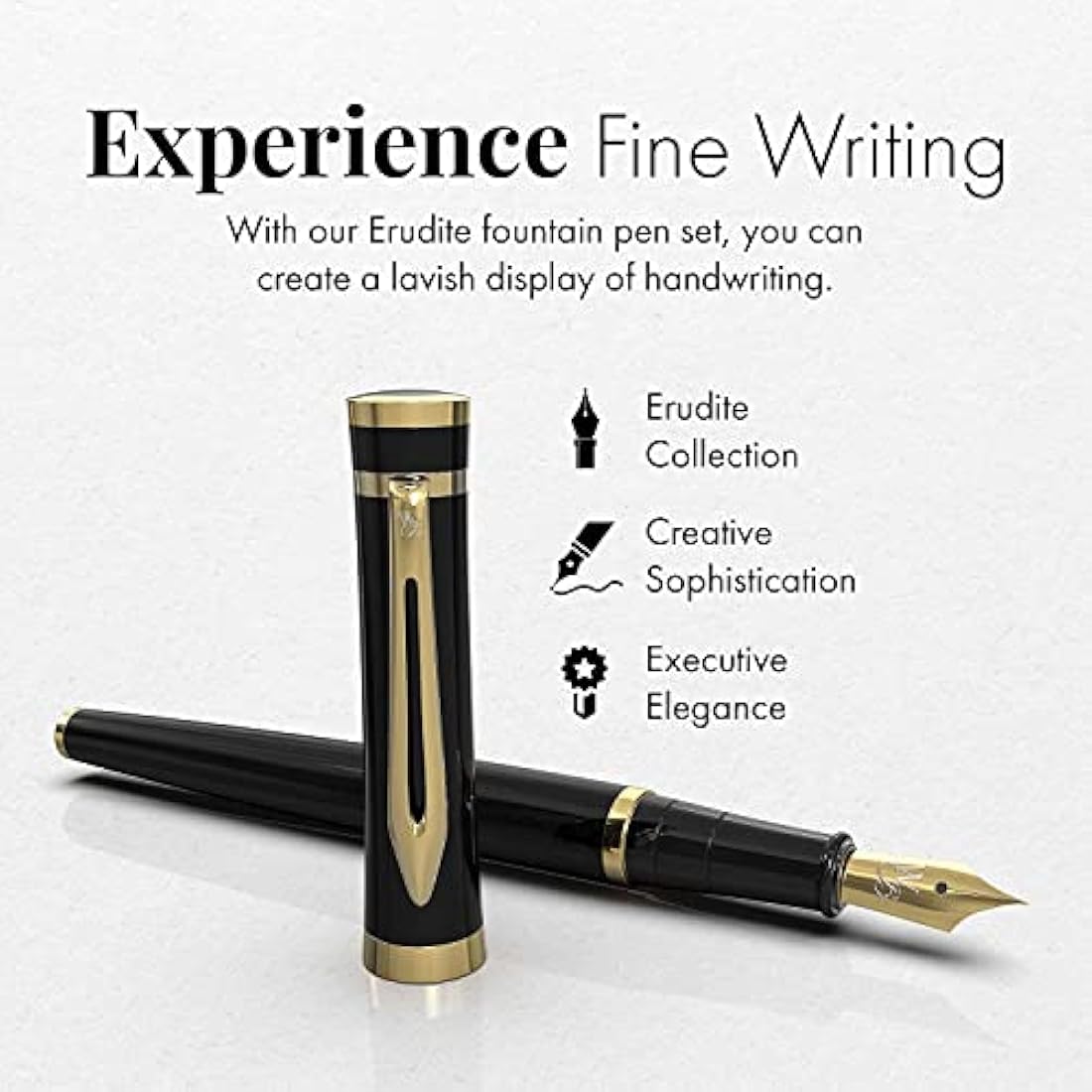 Wordsworth & Black Fountain Pen Set, 18K Gilded Medium and Extra Fine Nibs, 6 Ink Cartridges and Refill Converter, Gift Case, Smooth Writing Pens [Black Gold], Perfect for Men and Women