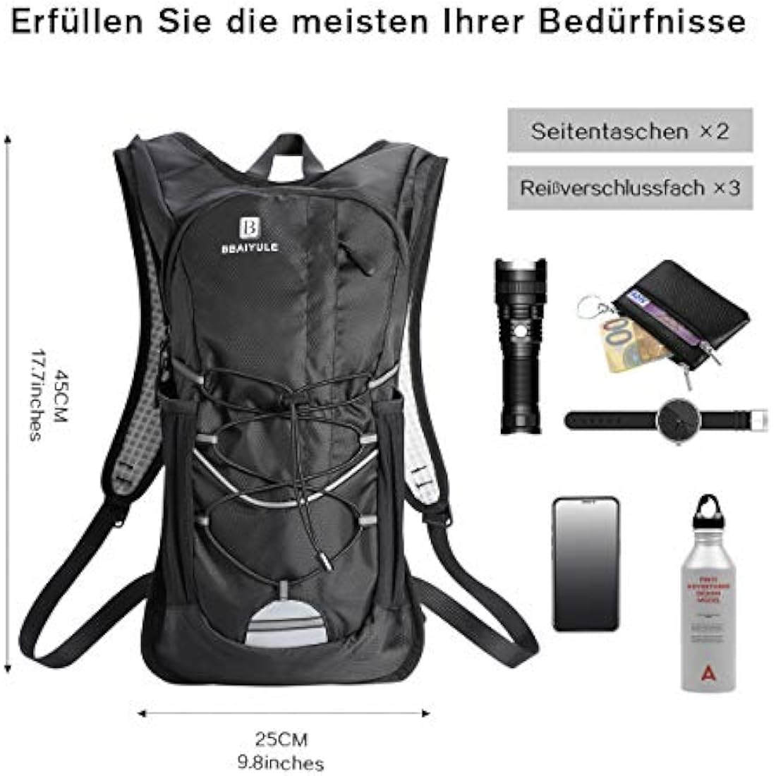 BBAIYULE® hydration backpack with hydration bladder 2L, BPA-free| Water backpack |cycling backpack with hydration system |running backpack ultra light 380g | biking,hiking,walking