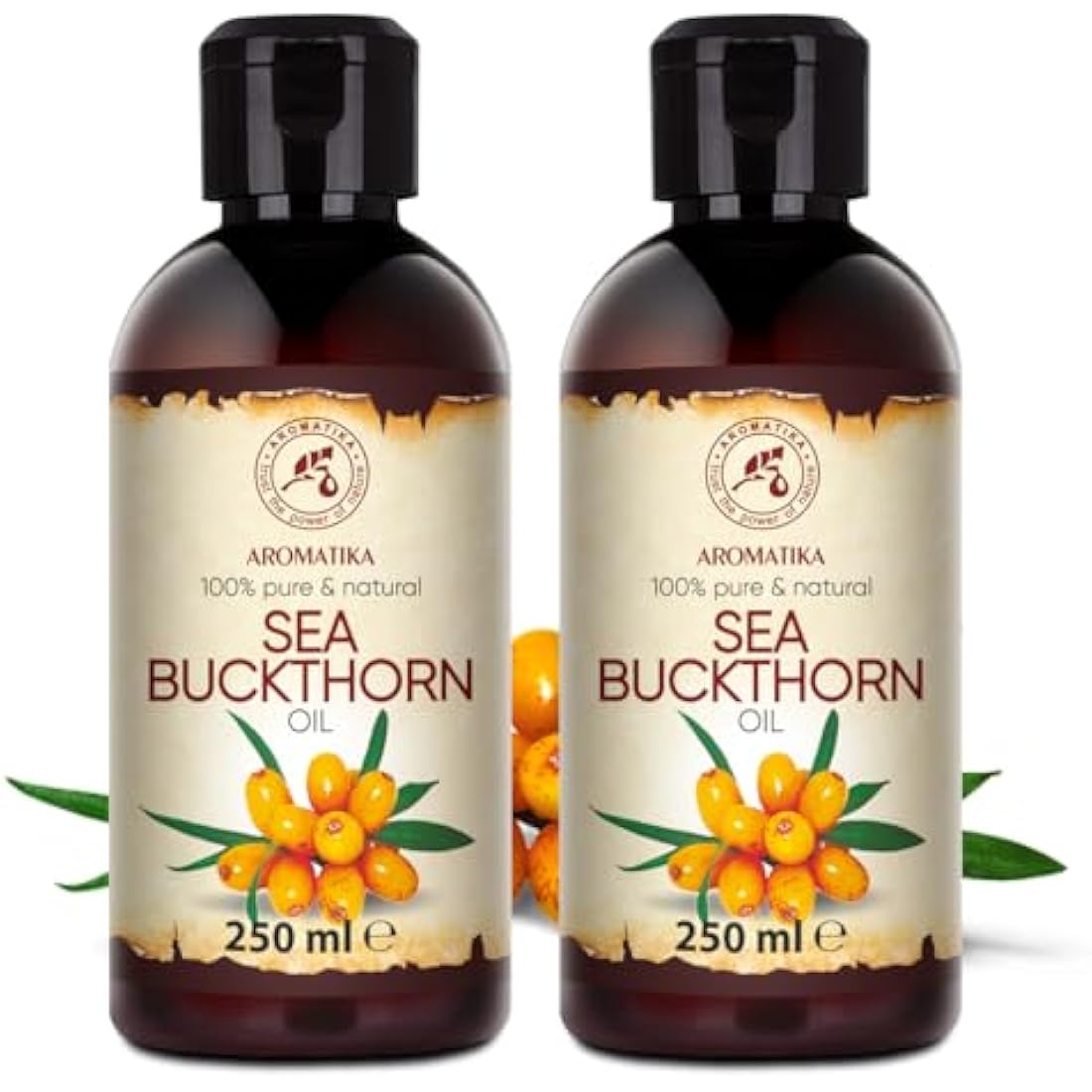Sea Buckthorn Oil Set 2x250ml - 100% Pure & Natural - Cold Pressed - Unrefined - Hippophae Rhamnoides Oil - Cosmetic Oil for Hair - Face - Body - Aromatherapy - Relaxation - Massage - Spa