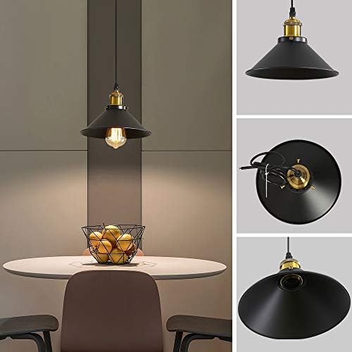 DELIPOP 3 Lights Vintage Pendant Light, E27 Black Metal Hanging Lights, Industrial Ceiling Lights for Kitchen Bedroom Living Dining Room