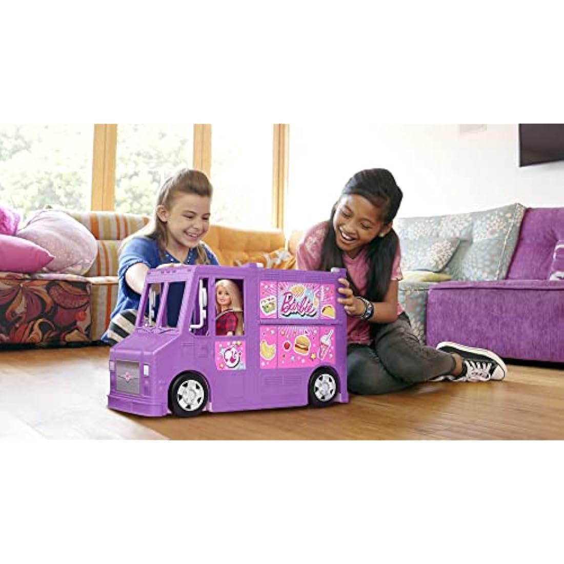 Barbie Fresh 'n' Fun Food Truck, with 30+ Realistic Play Pieces: Menu Board, Pots, Utensils, Serving Trays, Plate; For Ages 3 Years Old & Up, GMW07