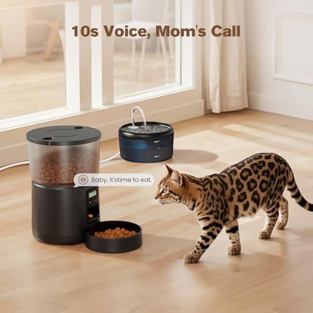 Automatic Cat Feeder and Water Fountain: Cat Food Dispenser with Timer and Pet Drinking Fountain Indoor, 3L Pet Feeder for Dry Food &2.4L Faucet Water Fountain Black, Auto Dog Bowl Programmable 6 Meal