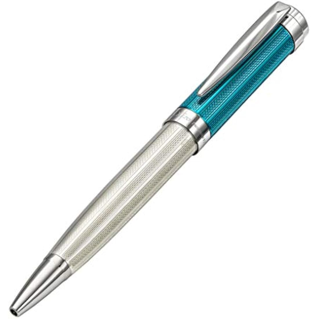 Xezo Incognito Twist-Action Ballpoint Pen, Solid 925 Sterling Silver with Azure Blue Lacquered Cap. Pure Platinum Plated. Weighty & Diamond-Cut Engraved. Limited Edition