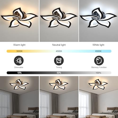 Comely LED Ceiling Light Dimmable, Black Ceiling Lamp with Remote Control, 40W 4700LM 3000K-6500K Dia 60cm, Acrylic Modern Ceiling Light for Bedroom Living Room [Energy Class E]