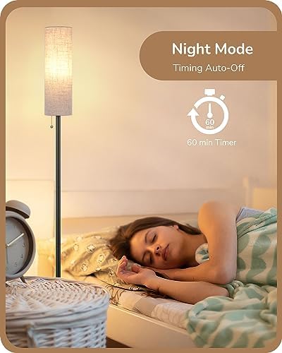 EDISHINE Floor Lamp, Standing Lamp with Rounded Linen Lampshade, Floor Lamps for Living Room, Bedroom, 165cm, E27 Socket(9W LED Dimmable Bulb Included), Magnetic Remote Control, Black