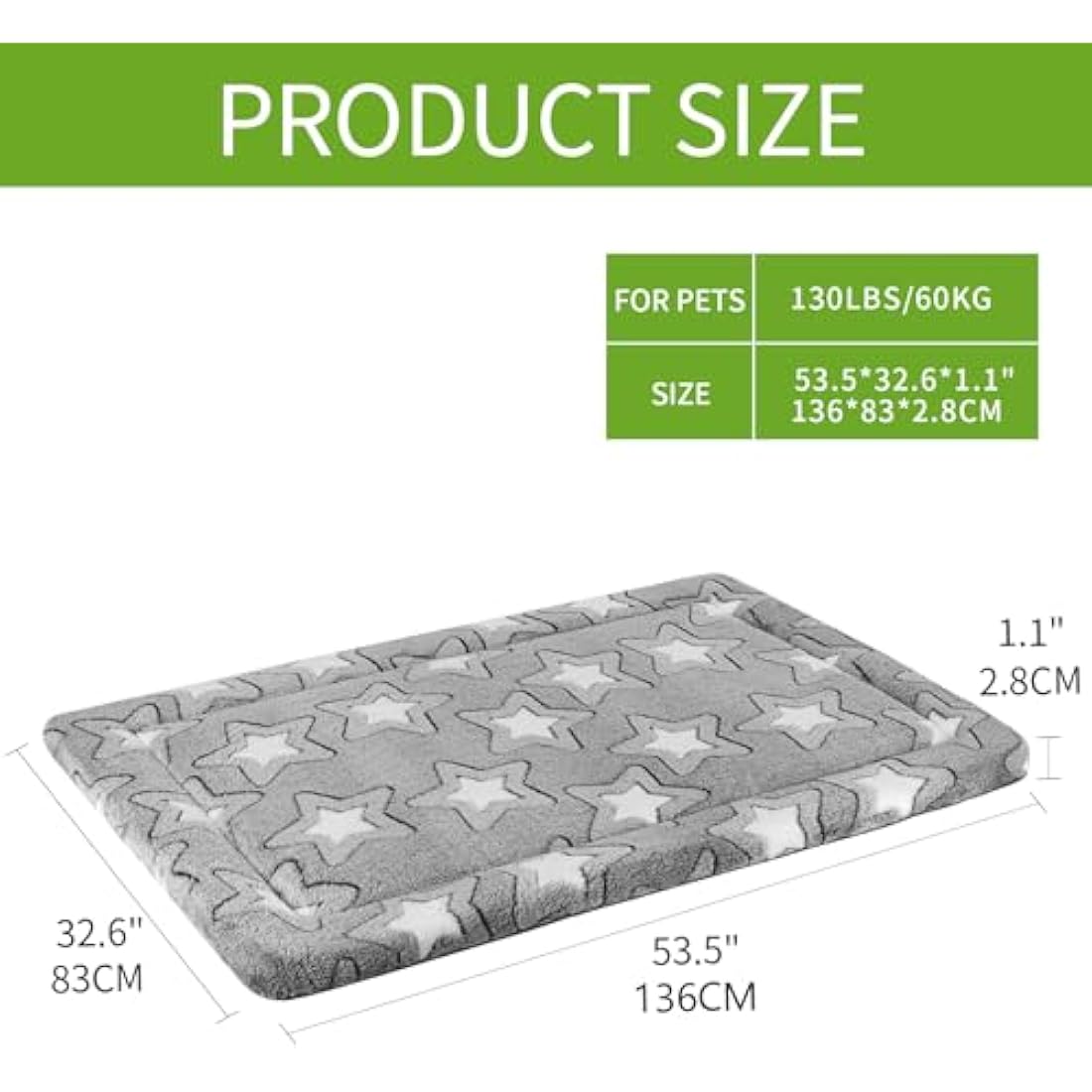 EMPSIGN Large Dog Bed Washable Reversible Cool and Warm Mattress for Crate with Removable Cover, Grey, 137x84x2.8cm