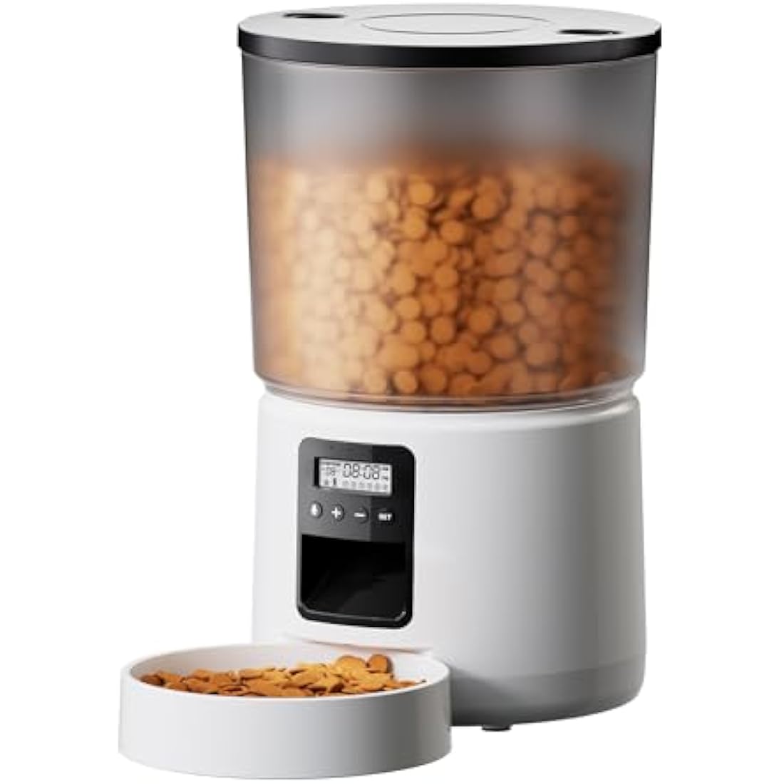BEMOONY Automatic Cat & Dog Feeder, 5L Food Dispenser with 1-6 Meals, Customized Schedule, Dual Power, Double Lock, 10s Voice Reminder, White