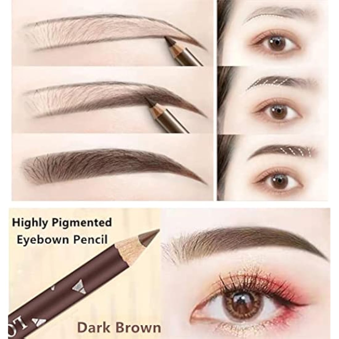 Go Ho 12 PCS Brown Eyebrow Eyeliner Pencil Set, Waterproof Eyebrow Pencil,Long-lasting Sweat-proof Eyeliner Makeup Brow Tint Pen（Dark Brown）