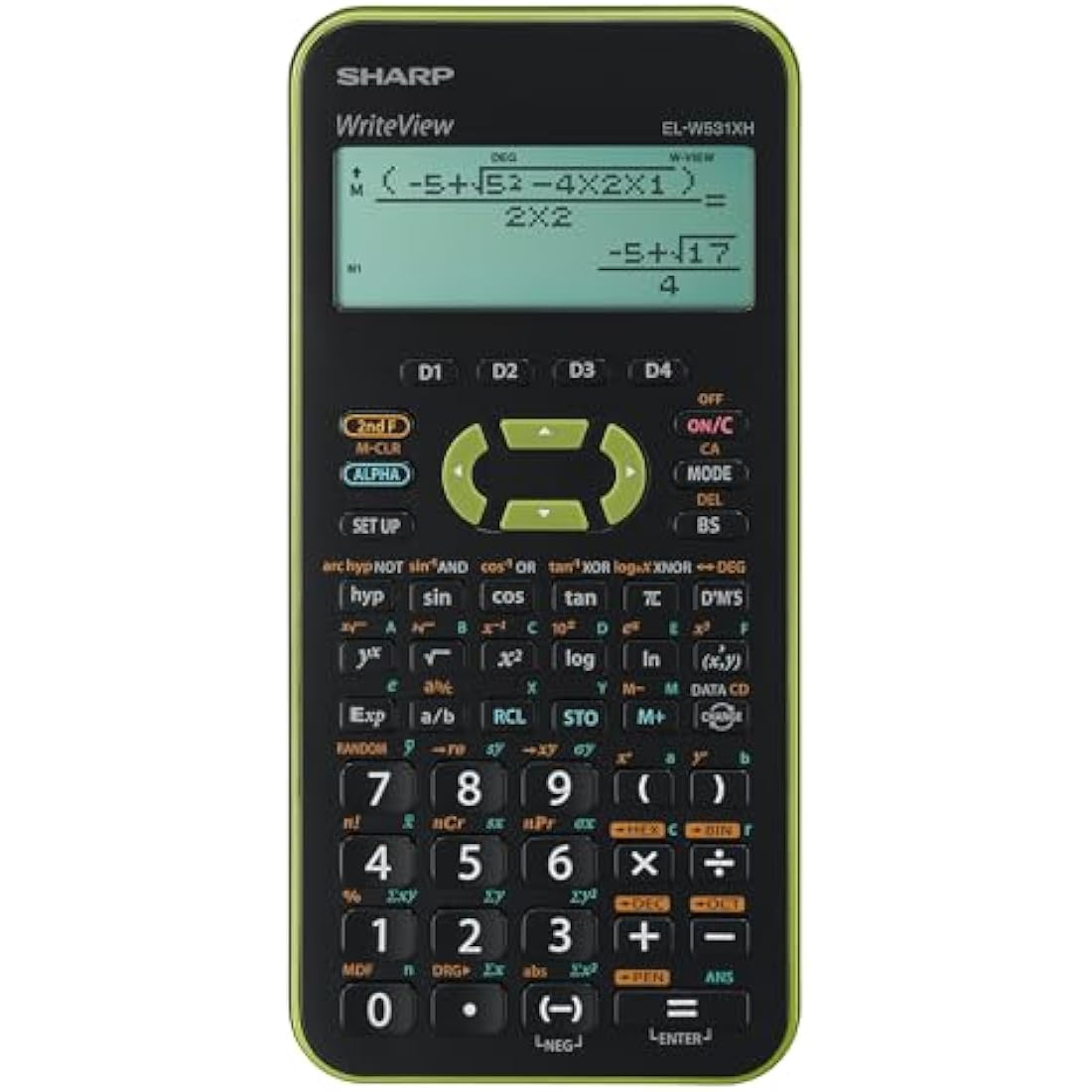 Sharp EL-W531 XH-GR Scientific Calculator WriteView Display Metallic Green with Battery 335 Functions for Grammar/Secondary School