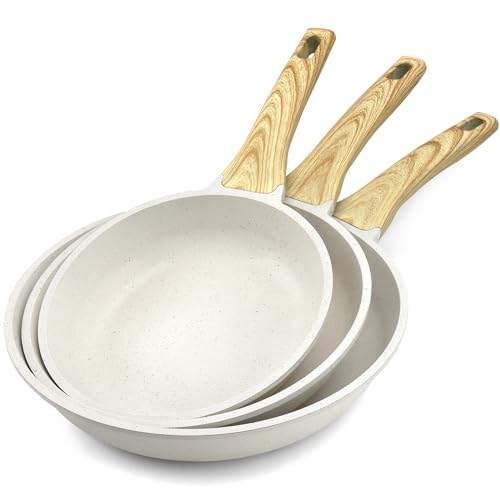 GiPP Non Stick Frying Pan Set - 20/24/28cm Granite Nonstick Pan Skillet, Non Toxic Pans for Cooking, Omelette Pan with Stay Cool Handle, Easy to