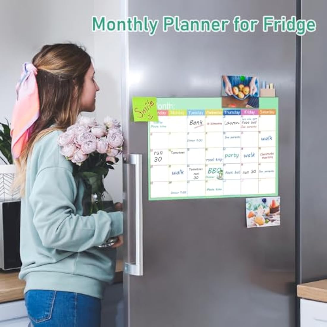 Skaaisont Whiteboard Calendar, Reusable A3 Monthly Planner Magnetic with 2 Dry Erase Markers, Magnetic Calendar for Fridge for Adults and Children