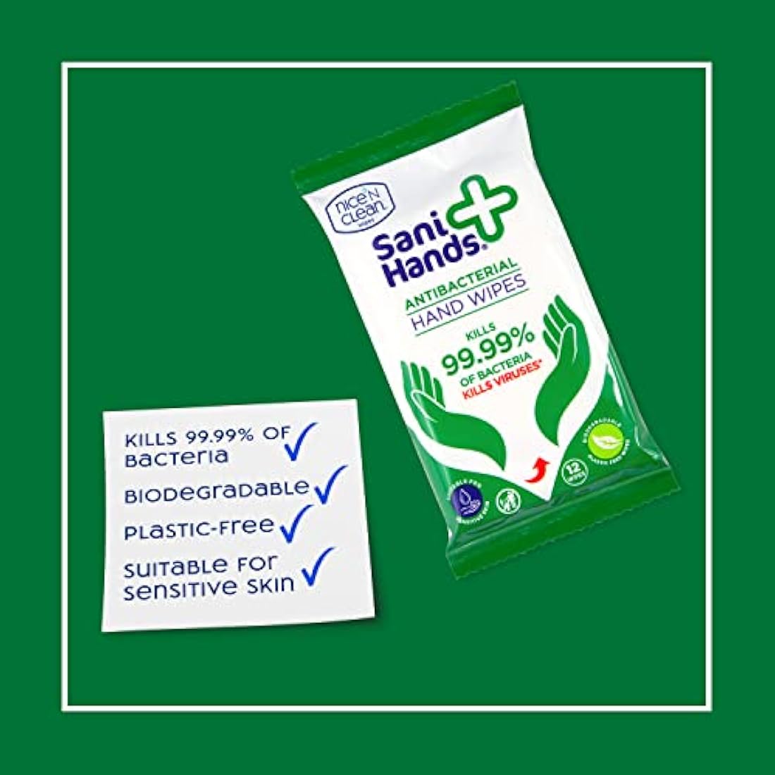 Sani Hands - Anti-bacterial Hand Wipes - Dermatologically Tested, Non-Sticky Biodegradable Wet Wipes - 12x40 Wipes (480 Wipes)