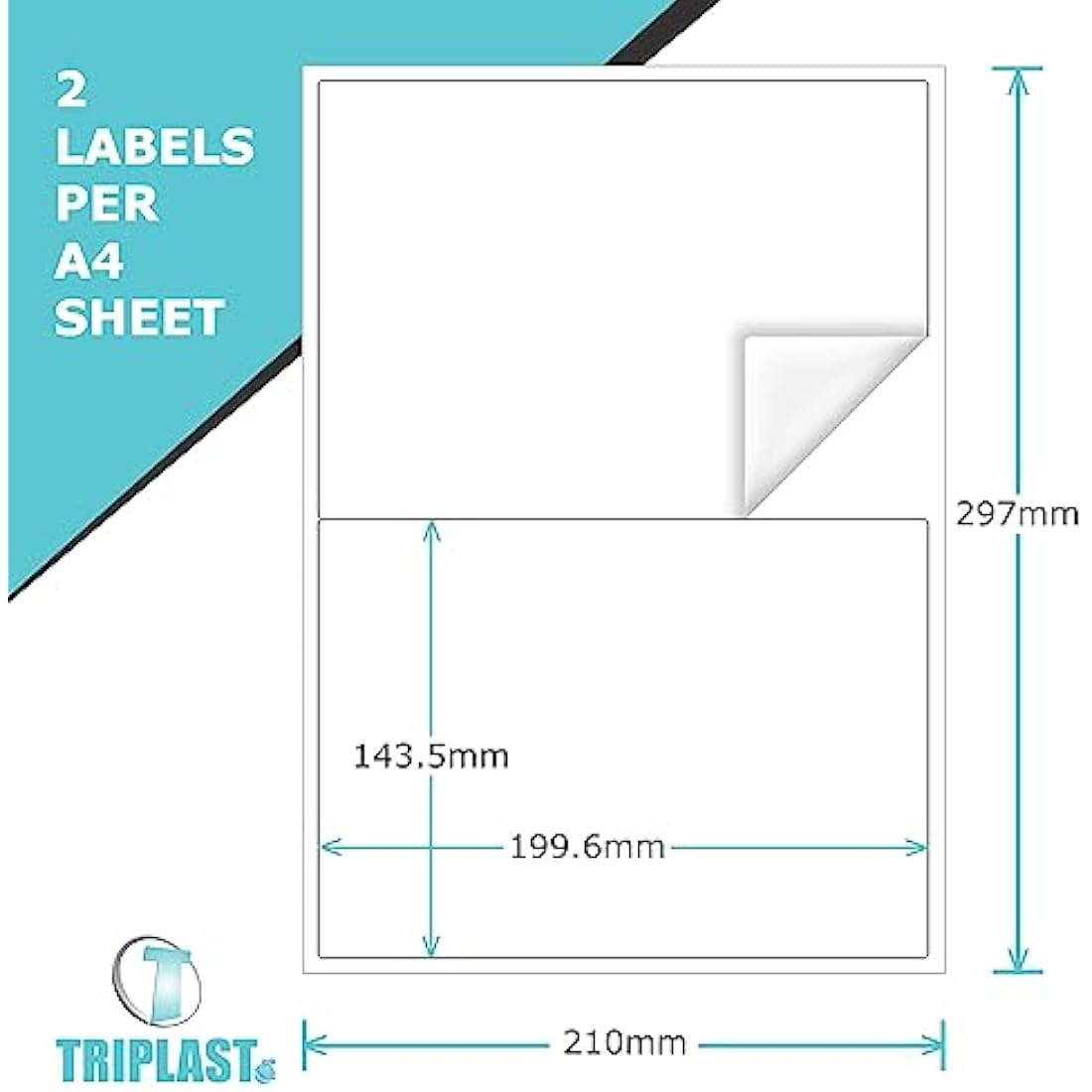 Triplast 50 x Multipurpose A4 Label Sheets - 2 Labels Per Sheet (200 x 144mm Each) - Easy Peel White Labels for Inkjet & Laser Printer - Address Labels, Shipping Labels, File Labels, DIY Stickers